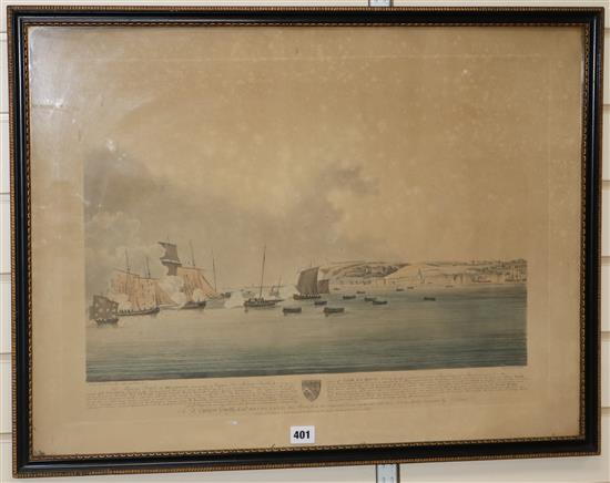 After John Serres, aquatint, The Diamond off Cape La Heve, 53 x 71cm.